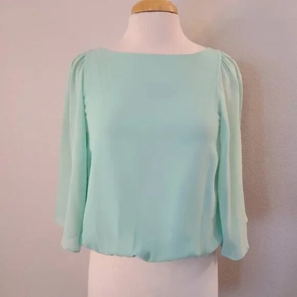 Alice + Olivia Tops - Alice + Olivia Seafoam Green Butterfly Sleeve Silk Blouse